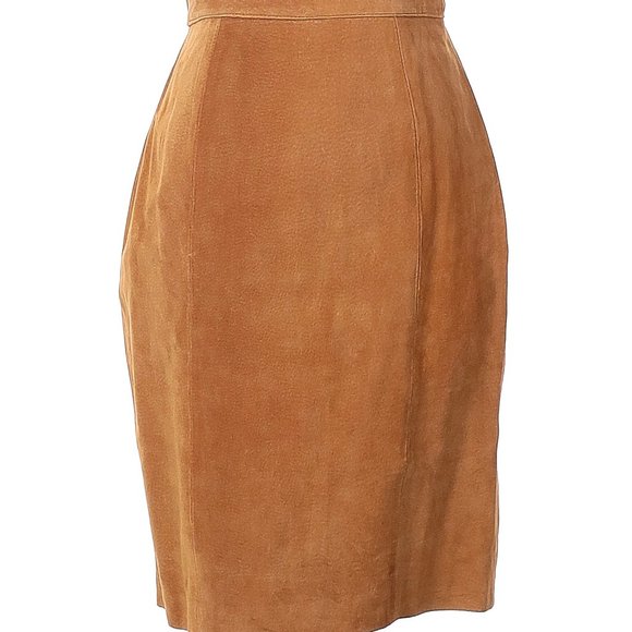 BB Dakota Vintage Suede Leather Pencil Skirt Tan Cognac Sz 6 - Picture 1 of 4